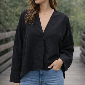 Eileen Fisher Petite Silk Blouse Size PL Cover Up Business Casual Kimono Style